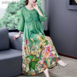 Basic Casual Dresses ZUOMAN 5XL Plus Size Loose Mulberry Silk Maxi Sundress 2023 Summer Floral Boho Beach Midi Elegant Bodycon Party V YQ231025