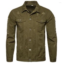 Men's Jackets Cotton Jacket Men Casual Army Green Fashion Hole Style Coats Spring Autumn Slim Black Male