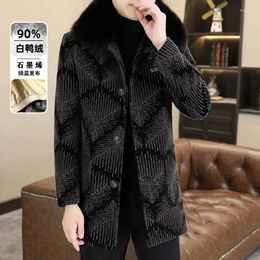 Men's Trench Coats Luxury Mens Winter Big Black Collar Long Jacket For Cold Soft Warm Overcoats Father Husband Down Coat