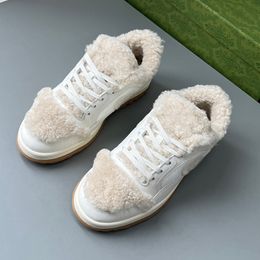 Luxury Designer Women AMC80 Dress Shoes Winter New Brand Interlocking Letter Plush Warm Casual Shoe Lace up Lamb Wool Flat Bottom Anti Slides Ladies Famous Sneakers