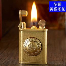 Lighters New Creative Personality Dial Fidget Spinner Decompression Retro Pure Copper Kerosene Lighter Smoking Accessories