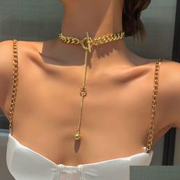 Pendant Necklaces Hip Hop Gold Plated Thick Chain Metal Ball Long Chains Clavicle Necklace For Men Women Girls Party Jewelry Gift Drop Ota32