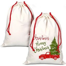 50x68cm Sublimation Blanks Christmas Santa Sacks Drawstring Cotton Linen Plain Gift Bag Christmas Decoration Extra Large Size Candy Claus Present Storage Bags