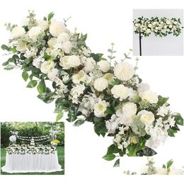 Decorative Flowers Wreaths 50Cm Wedding Arch Flowers Row Silk Rose Flower Arrangements Decor For Sweetheart Reception Ceremony And W Dhkit