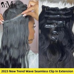 Hair pieces 240g 14pc Seamless Body Wave Clip In Human Extensions YMS Raw Invisible PU Ins Extension For Women Full Head 231025