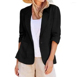 Women's Suits Women Blazer Solid Colour Loose Single Button Cardigan Lapel Office Jacket OL Business Commuting Style Pockets Lady Suit Coat