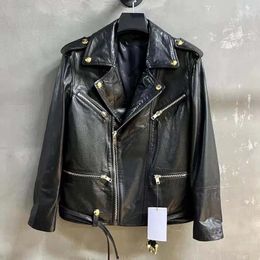 Women's Leather Genuine Jacket Women Coat Spring 2023 Fashion Locomotive Type Clothes With Belt Imported Oil Wax Lamb Skin