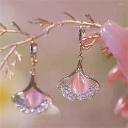 Dangle Earrings Korean Style Fashion Opal Zircon For Women Ginkgo Leaf Flower Personality Hook Pendant Wedding Jewelry