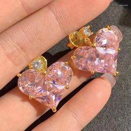 Stud Earrings 2023 Pink Stone For Women Love Pendant Stainless Steel Luxury Jewelry Temperament Dinner Delivery Gift Wholesale