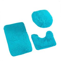 Bath Accessory Set 3pcs/Set Solid Colour Bathroom Mat Fluffy Hairs Carpets Modern Toilet Lid Cover Rugs Kit Rectangle 50 80 40 45 50cm