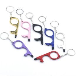 Metal Safety Touchless Door Opener Press Elevator Tool Stylus Key Hook Portable Bottle Openers Hands Tools Keychain