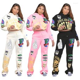 Women's Two Piece Pants Letter Print 2 Sets Womens Joggers Outfits Hoodie Skinny Long Wide Leg Matching Suits Chic Streetwear Tracksuits