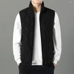 Men's Vests Non-fading Men Vest Coat Winter Solid Colour Warm Waistcoat With Stand Collar Sleeveless Design Rectangular Embossed