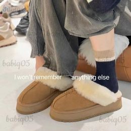 Boots Winter Brand Plush Cotton Slippers Women's Flat Shoes 2022 New Fashion Thick Bottom Casual Home Suede Fur Warm Slingback Mules T231025