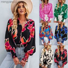Women's Blouses Shirts Office Loose Shirts For Women 2023 Luxury Women's Lantern Sleeve Oversized Printed Shirts And Blouses Fashion Elegant Female Top T231025