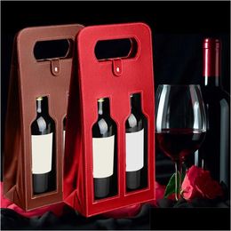 Party Favour Wholesale Wine Bags High-Quality Red Carrier Gift Packing Box With Leather Tote Hollow Bag Drop Delivery Dh3D8