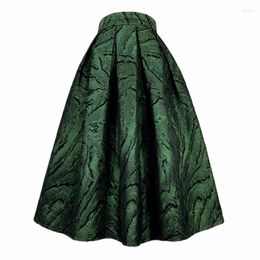 Skirts 2023 Autumn Korean Style Vintage Social Elegant Green Stripes Floral Print High Waist Long Maxi Skirt Tutu Rock Ladies Clothes