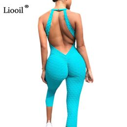 Casual Dress Liooil Backless Rompers Womens Jumpsuit Sexy Club Outfits For Woman Fashion Bodycon V Neck Green Jumpsuits Long Pants290L