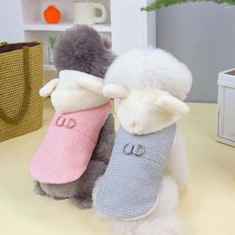 Dog Apparel Pet Cotton Coat Button Closure Comfortable Cute Plush Ear Hat Hooded Jacket With Traction Ring For Winter