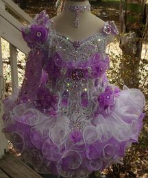 Luxury one shoulder necklace beaded hand made flower ball gown cupcake toddler little girls pageant dresses flower girls for weddi4222689