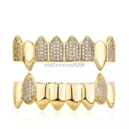New hip hop Micro CZ Teeth Grillz Silver gold Hiphop Teeth Grillz Top Bottom Grills Bling Jewelry Gifts