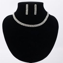 Luxury Elegant Wedding Jewellery Set Including 1 Pair Flower Stud Earrings & 1 Bridal CZ Stone Statement Necklace257q