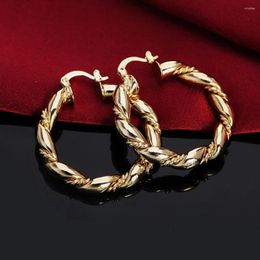 Hoop Earrings 18K Rose Gold Rope Round Big 4cm 925 Sterling Silver Fashion Jewelry Wedding Party Brand Holiday Gifts