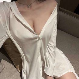 Cosplay Sexy Lingerie Role-playing Costume Women's Perspective Boyfriend Shirt Open Neckline Nightwear Nightgown White Black 2023