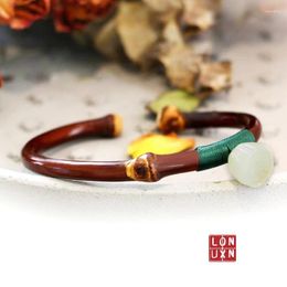 Bangle High Quality Jade Lotus 6mm Wide Natural Caulis Spatholobi Bangles Tibet Healthy Vine Open Cuff Couple Women Men Jewellery