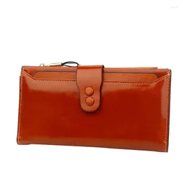Wallets Genuine Women's Leather Long Wallet Black Khaki Fashion Big Money Business Zip Cow Bag Phone Bags