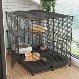 Cat Carriers Simple Iron Mesh Cages Home Super Large Space House Villa Pet Nest Toilet Integrated Luxury Indoor Supplies