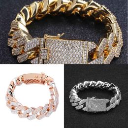 TOPGRILLZ 20MM Iced Out Mens Zircon Curb Cuban Link Bracelet Hip hop Jewellery Thick Heavy Copper Material CZ Chain Bracelet Gifts J305I