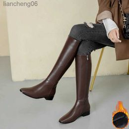 Boots Winter Plush Women's Long Leather Boots Fashion Solid Colour Simple Winter New Women's Warm High Boots Large Fashion LeisureL231025