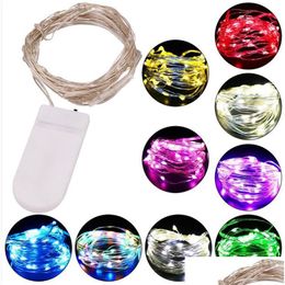 Led String Lights 2M 20Leds Cr2032 Battery Operated Copper Wire Fairy For Christmas Garland Decoration Drop Delivery