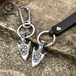Keychains Antique Steel Odin's Spear Gungnir Keyring Men Norse Runes Vegvisir Keychain Viking Shield Amulet Male Icelandic