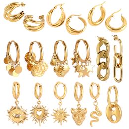 Stud 316L Stainless Steel Earring Hoop Earrings For Women Chain Charm Geometric Round Star Snake Pendant Jewellery Gift 231025
