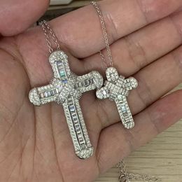 2020 Top Sell Cross Pendant Luxury Jewelry Real 925 Sterling Silver Small Large Pendant Party CZ Diamond Women Men Clavicle Chain 235Z