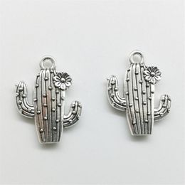 100pcs flower cactus Charms Pendants Retro Jewellery Accessories DIY Antique silver Pendant For Bracelet Earrings Keychain 20 15mm257n