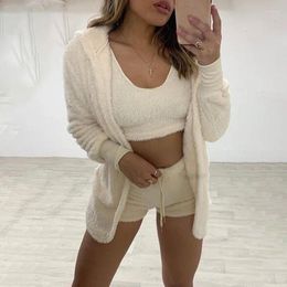 Women's Sleepwear Long-sleeved Plush Fashion Home Service Three-piece Jacket Vest Shorts Sports Suit Solid Color Casual Wide-leg Pants