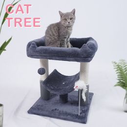 50m 19.69" Double Cat Scratcher , Sturdy Cat Tower With Sisal Scratching Post, Cat Condo With Hammock, Plush Perch Bed