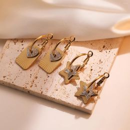 Dangle Earrings Mafisar 316L Stainless Steel Gold Colour Zircon Heart Star Geometric Drop For Women Girl Fashion Non-fading Ear Jewellery