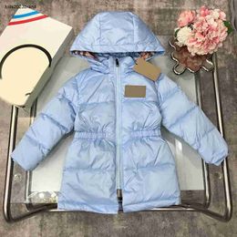New newborn Down jacket Mid length version kids Winter clothing Size 95-155 Checkered lining children overcoat Oct20