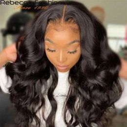 Synthetic Wigs Rebecca Body Wave Lace Front Wigs 180d Transparent Frontal Human Hair t Part Brazilian 230227