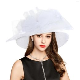 Wide Brim Hats Hat Fascinator Royal White Wedding Fedoras Women's With Headband Hairpin S10-3120