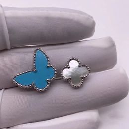 brand luxury love sweet clover butterfly designer band rings for women mother of pearl blue limited edition cute charm elegant ring party Jewellery