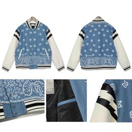 2023 Mens Hoodies Rhude hoodie Letter Cashew Flower Allover Print Loose High Street American Fashion Denim Jacket Coat Leather Sleeve Baseball Shirt
