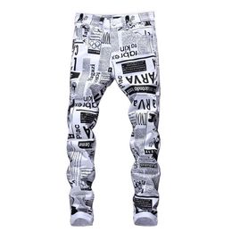 Mens Designer Pencil Jeans Letter Printed White Denim Pants Fashion Club Clothing for Male Hip Hop Skinny Jeans319S