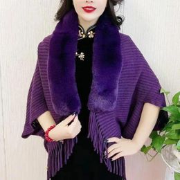 Scarves Women Winter Shawl Thick Knitted Plush Tassel Open Stitch Cardigan Solid Colour Neck Protection Faux Fur Ponchos Party Prom Cape