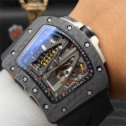 Automatic Watch with Logo Original Box Rm7001 Luxury milles Watches Tourbillon Bike Race Wristwatch Glow Carbon Fibre Barrel YJ97K