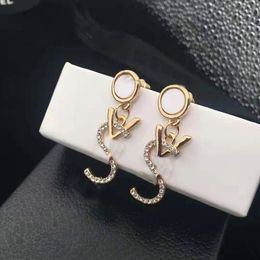 Gold Designer Brand Plated Women Earrings Jewellery Geometry Letter Crystal Rhinestone Stud Earring Wedding Party Christmas Gifts